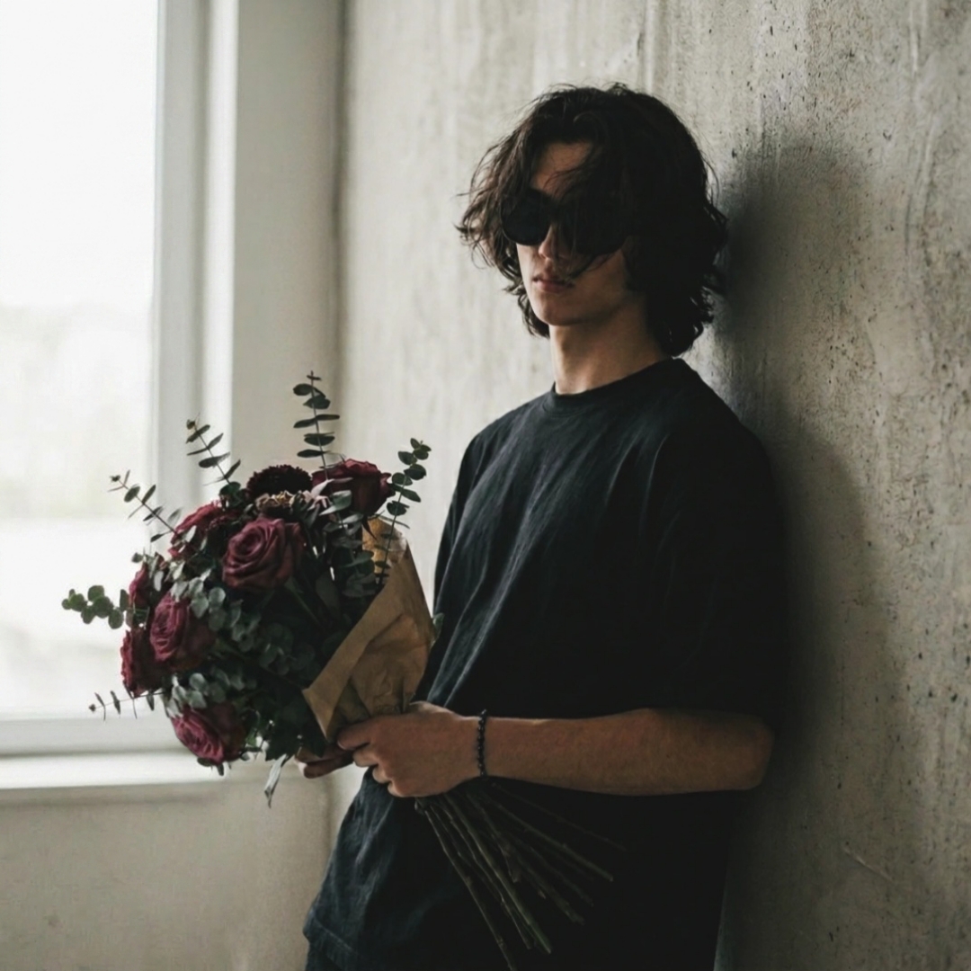 Daz Zuvr - Marcos Iván Vilchez Ruiz sosteniendo un ramo de flores